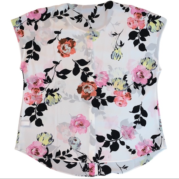 White & Bright Multicolor Floral Pattern Button Up Sleeveless Top - Picture 2 of 4